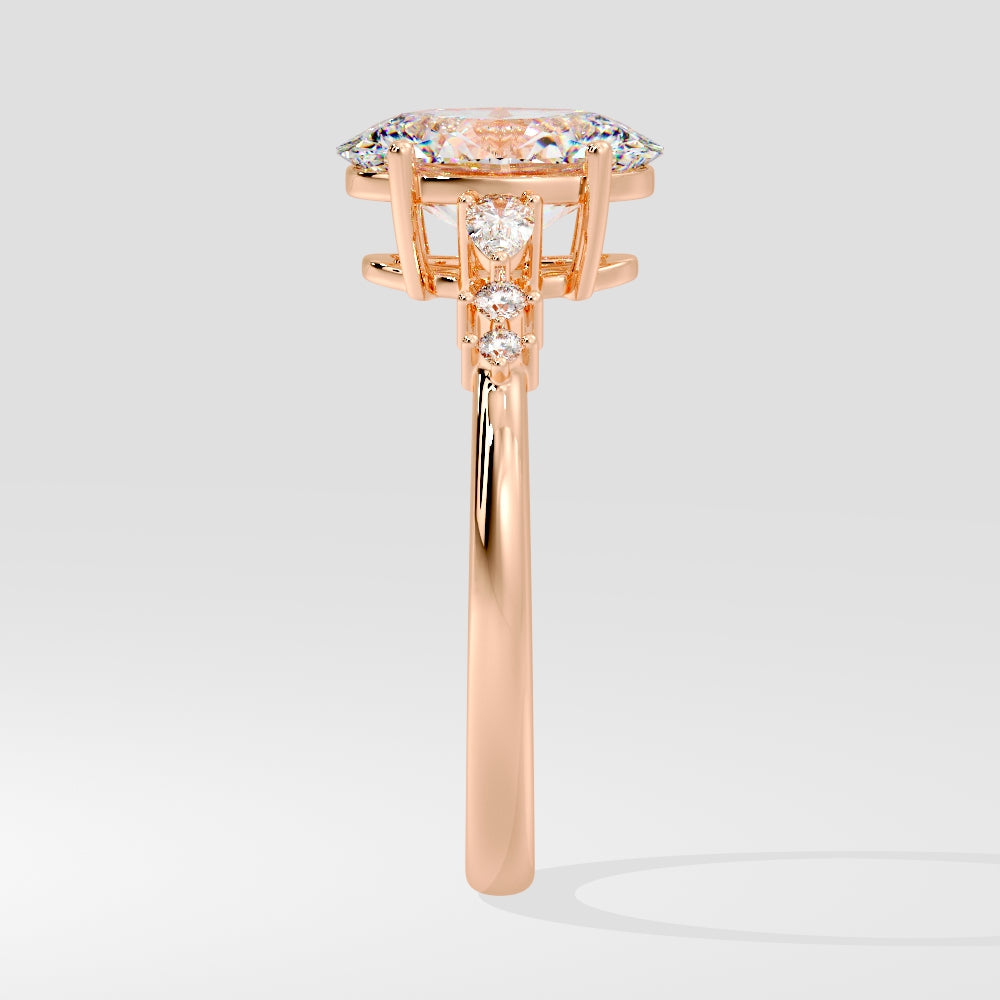 Marquise Shaped Three Stone Lab Grown Diamond Engagement Ring