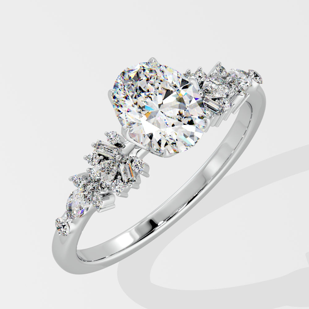 Marquise Shaped Three Stone Lab Grown Diamond Engagement Ring
