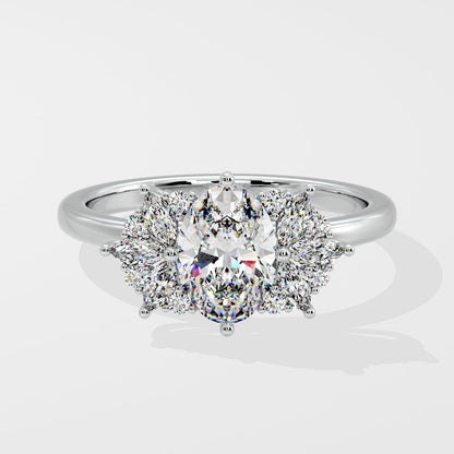 Marquise Shaped Three Stone Lab Grown Diamond Engagement Ring