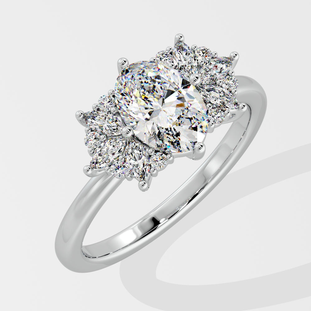Marquise Shaped Three Stone Lab Grown Diamond Engagement Ring