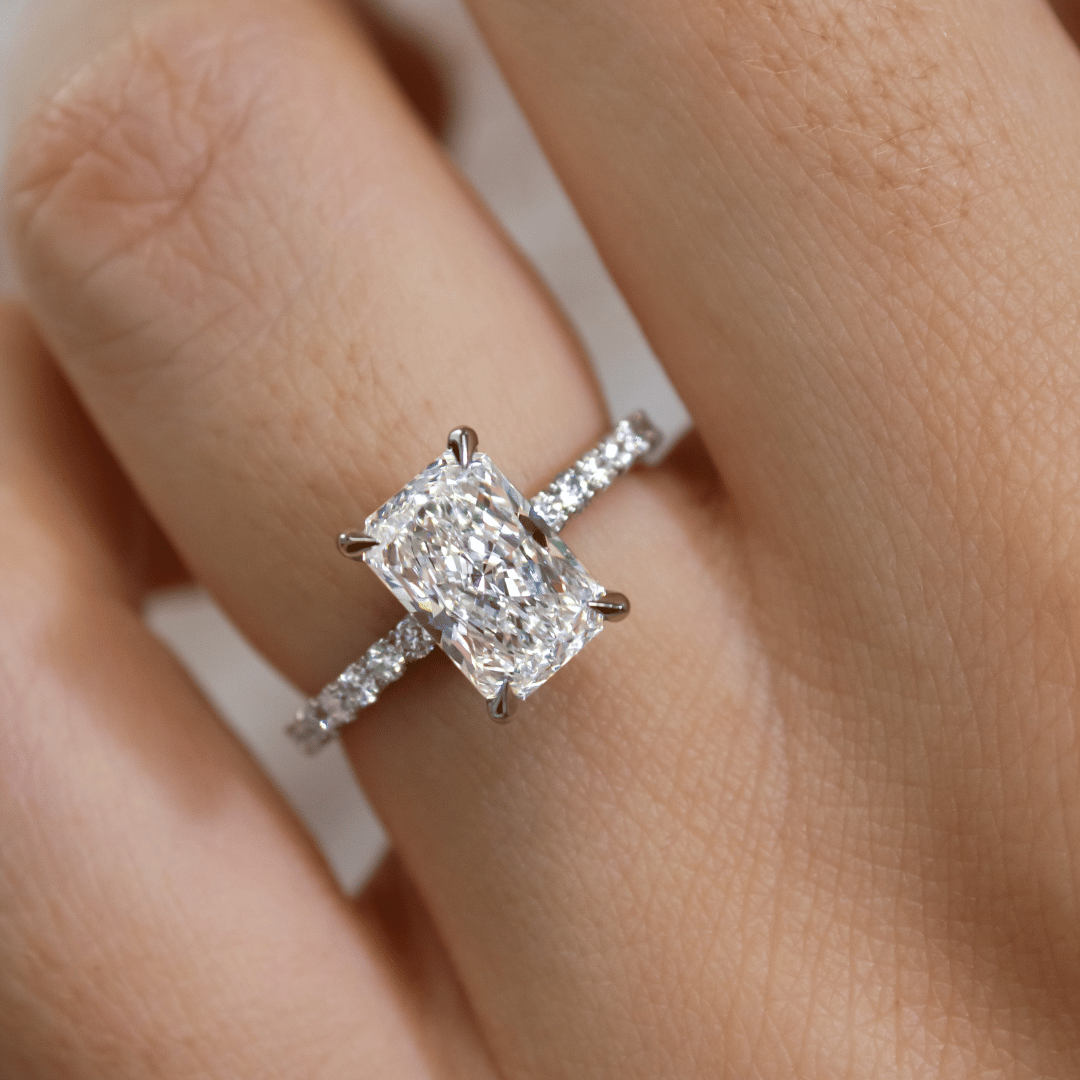 Marquise Shaped Three Stone Lab Grown Diamond Engagement Ring