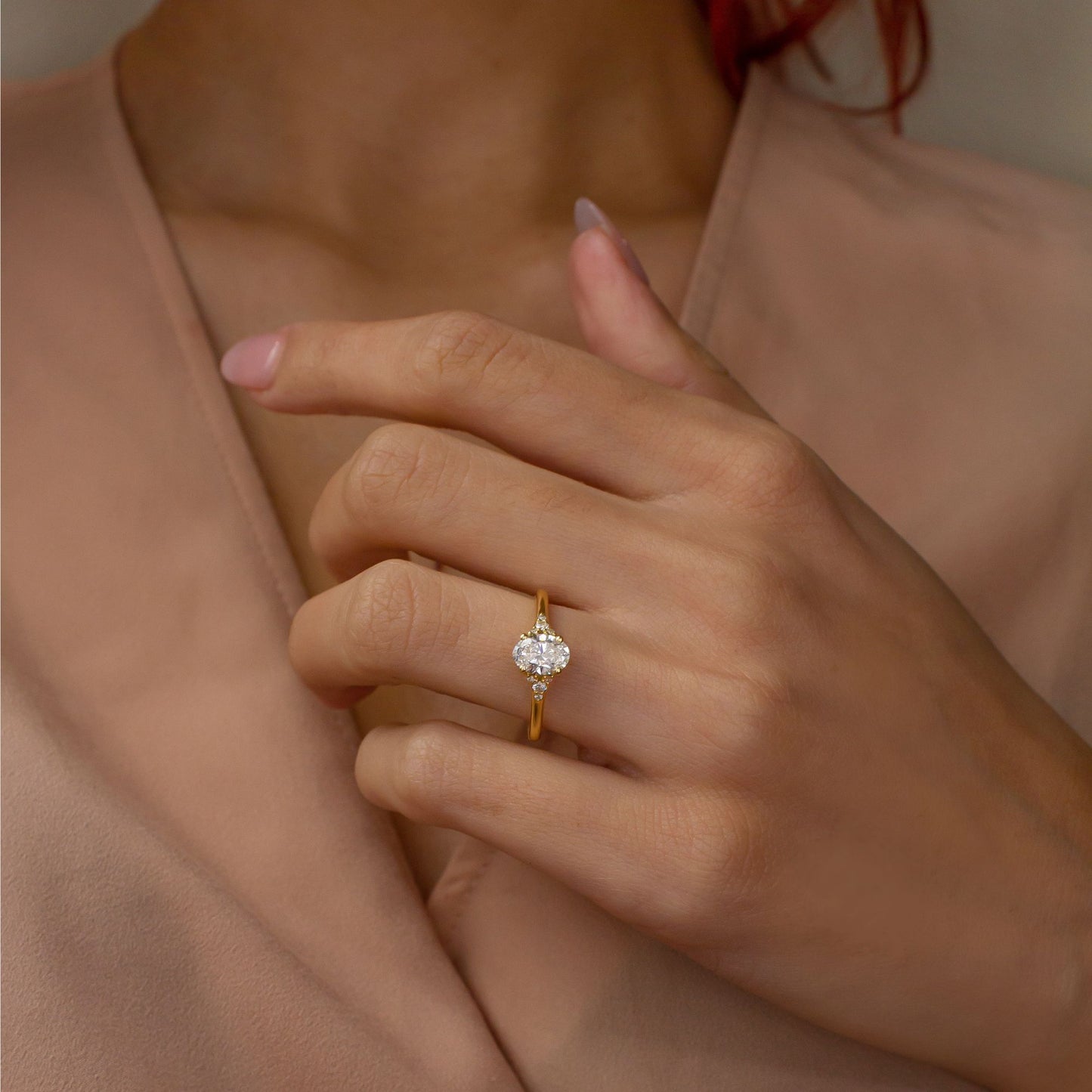 Marquise Shaped Three Stone Lab Grown Diamond Engagement Ring