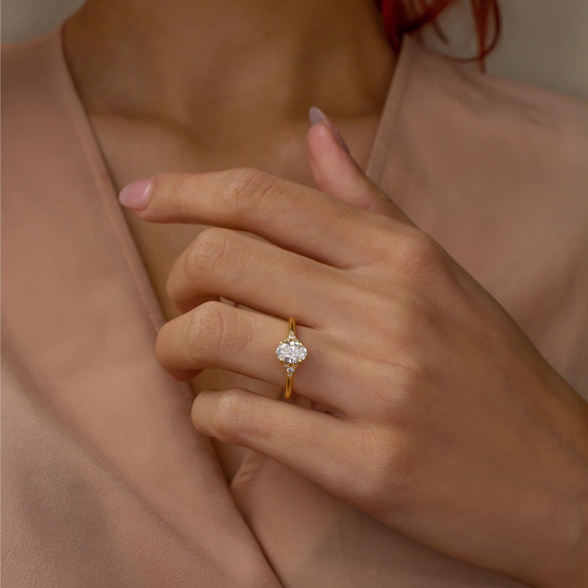 Marquise Shaped Three Stone Lab Grown Diamond Engagement Ring