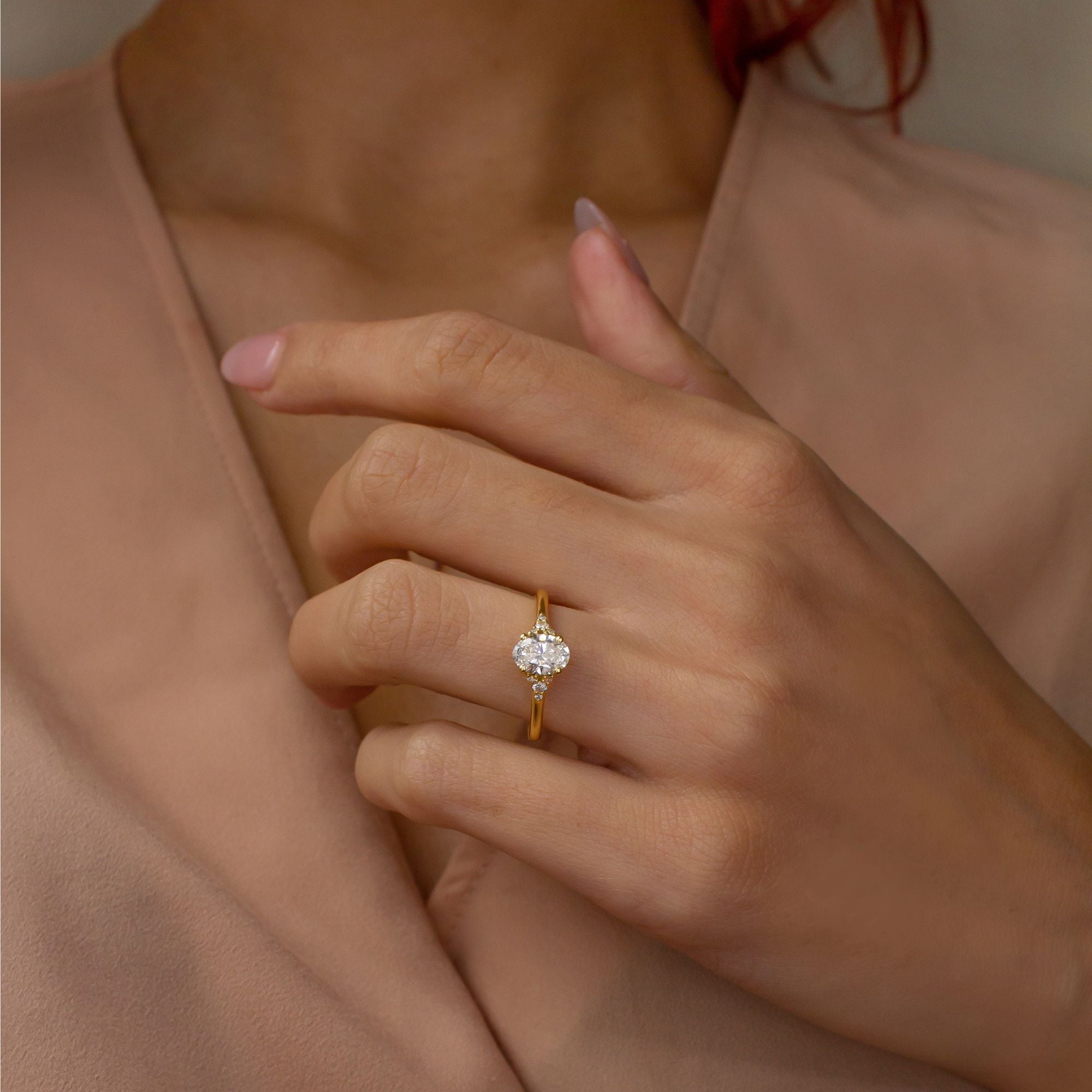 Marquise Shaped Three Stone Lab Grown Diamond Engagement Ring