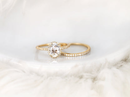 1.5 CT Oval Cut Halo & Pave Lab Grown Diamond Bridal Ring Set