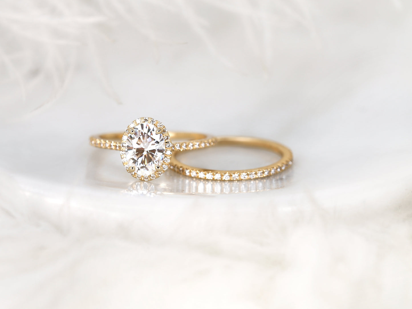 1.5 CT Oval Cut Halo & Pave Lab Grown Diamond Bridal Ring Set