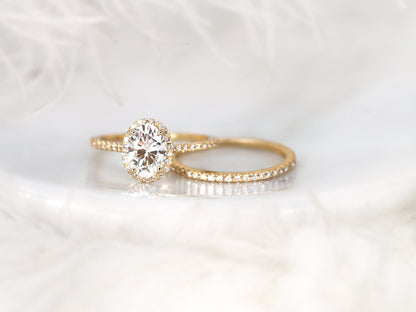 1.5 CT Oval Cut Halo & Pave Lab Grown Diamond Bridal Ring Set