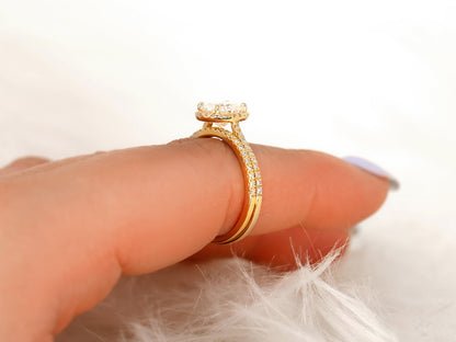 1.5 CT Oval Cut Halo & Pave Lab Grown Diamond Bridal Ring Set