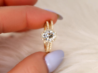 1.5 CT Oval Cut Halo & Pave Lab Grown Diamond Bridal Ring Set