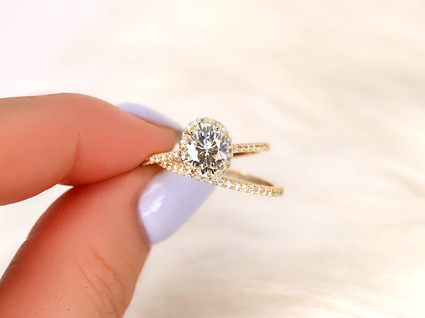 1.5 CT Oval Cut Halo & Pave Lab Grown Diamond Bridal Ring Set