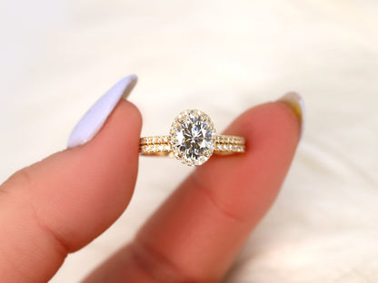 1.5 CT Oval Cut Halo & Pave Lab Grown Diamond Bridal Ring Set