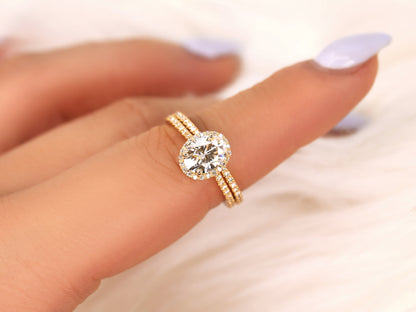 1.5 CT Oval Cut Halo & Pave Lab Grown Diamond Bridal Ring Set