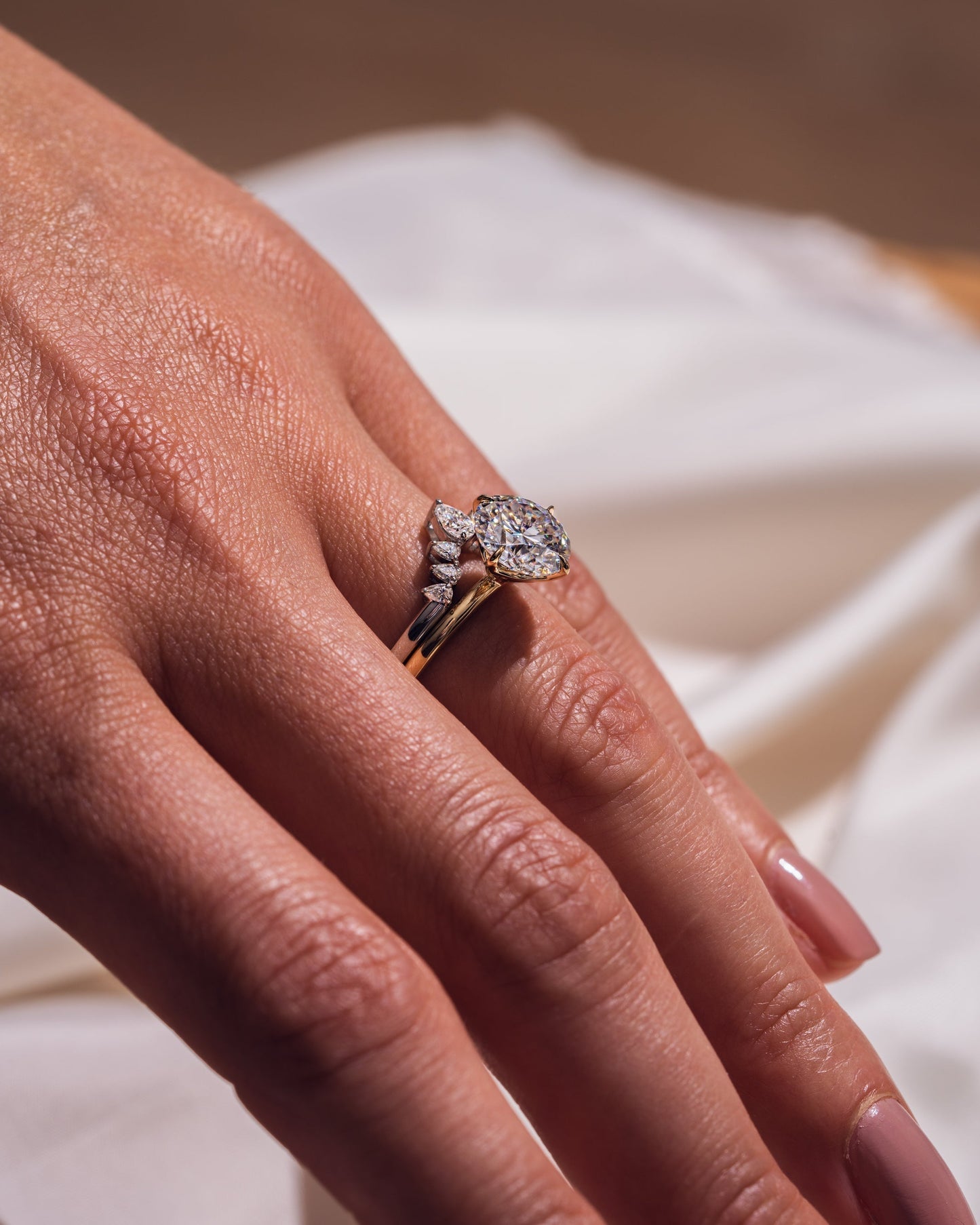 0.34 CT Pear Stones Curved Style Lab Grown Diamond Wedding Band