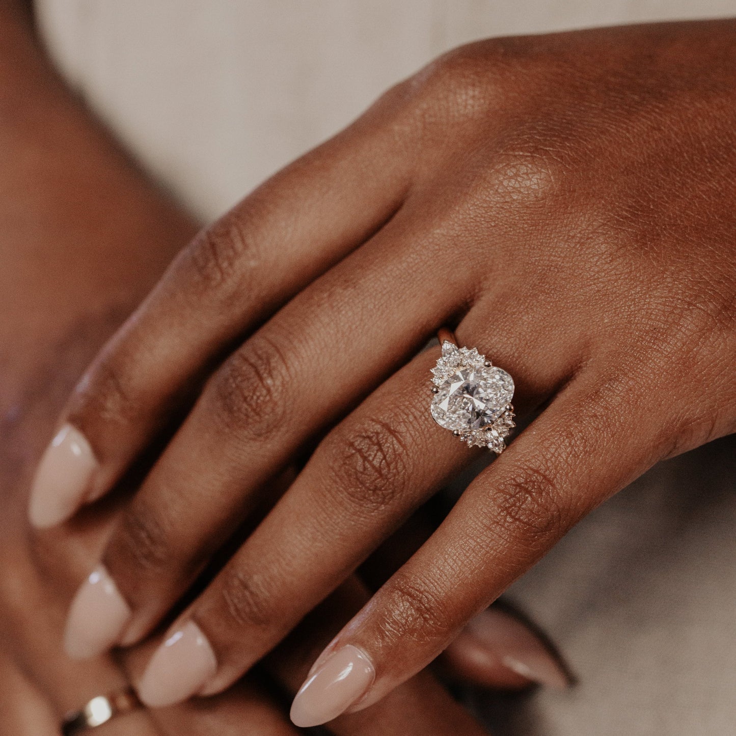 Marquise Shaped Three Stone Lab Grown Diamond Engagement Ring