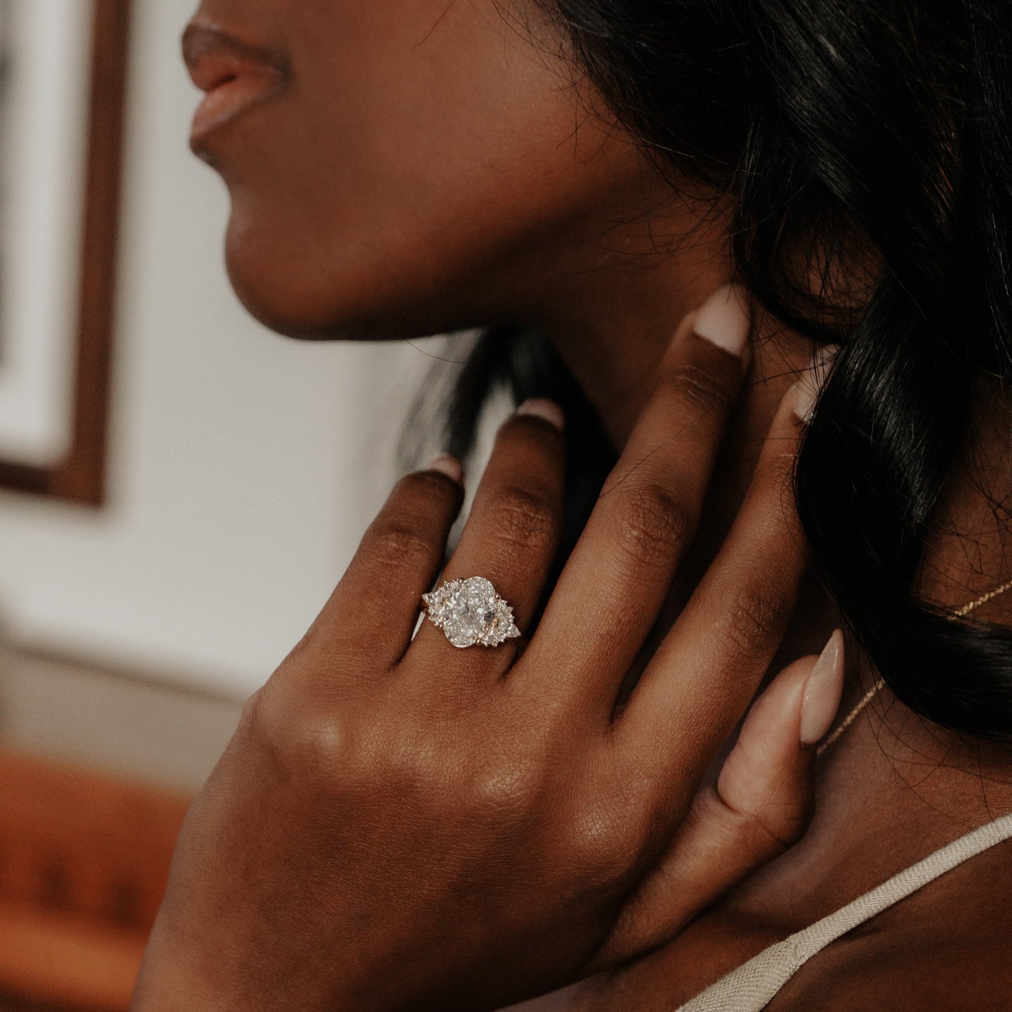 Marquise Shaped Three Stone Lab Grown Diamond Engagement Ring