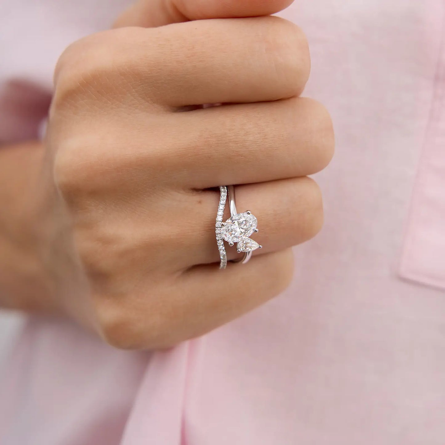 Timeless 1.4 TCW Oval & Pear Cut Toi Et Moi Styled Lab Grown Diamond Engagement Ring