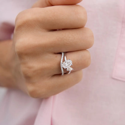Timeless 1.4 TCW Oval & Pear Cut Toi Et Moi Styled Lab Grown Diamond Engagement Ring