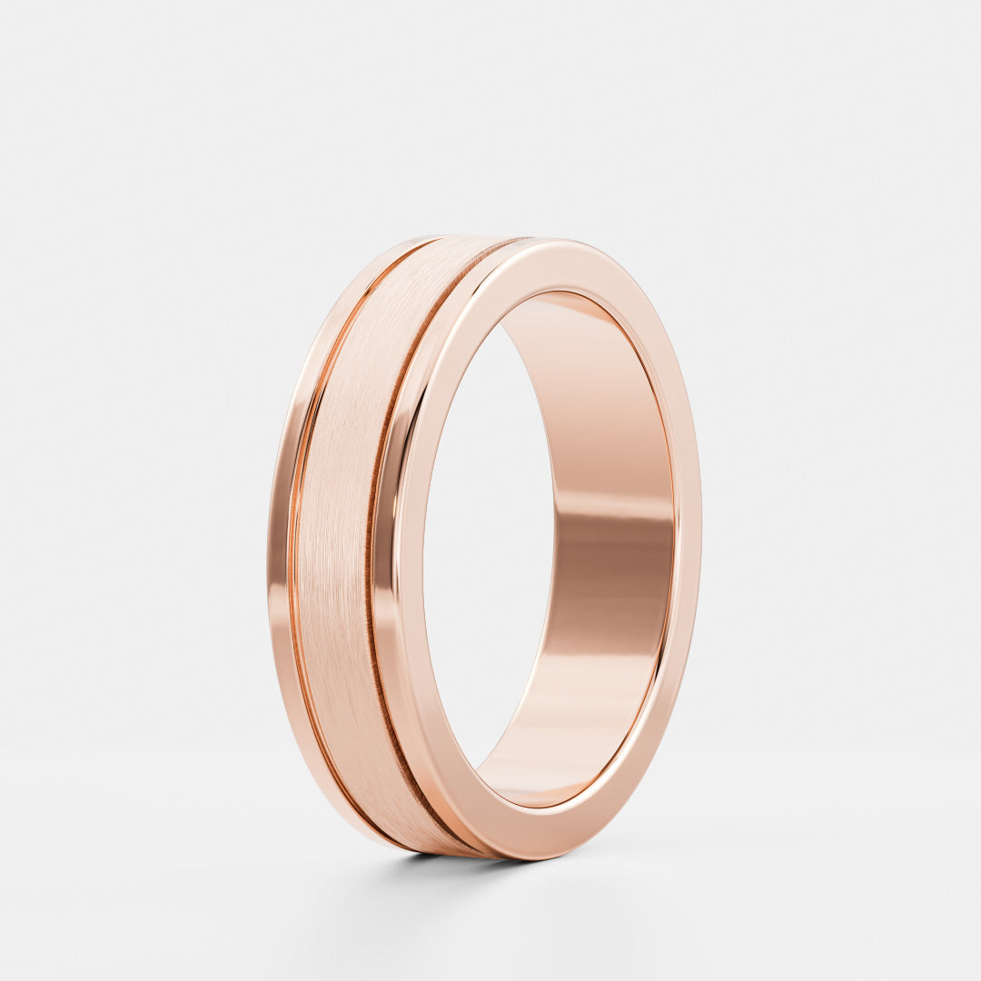 Brushed Dual Grooved Men's Gold Wedding Band