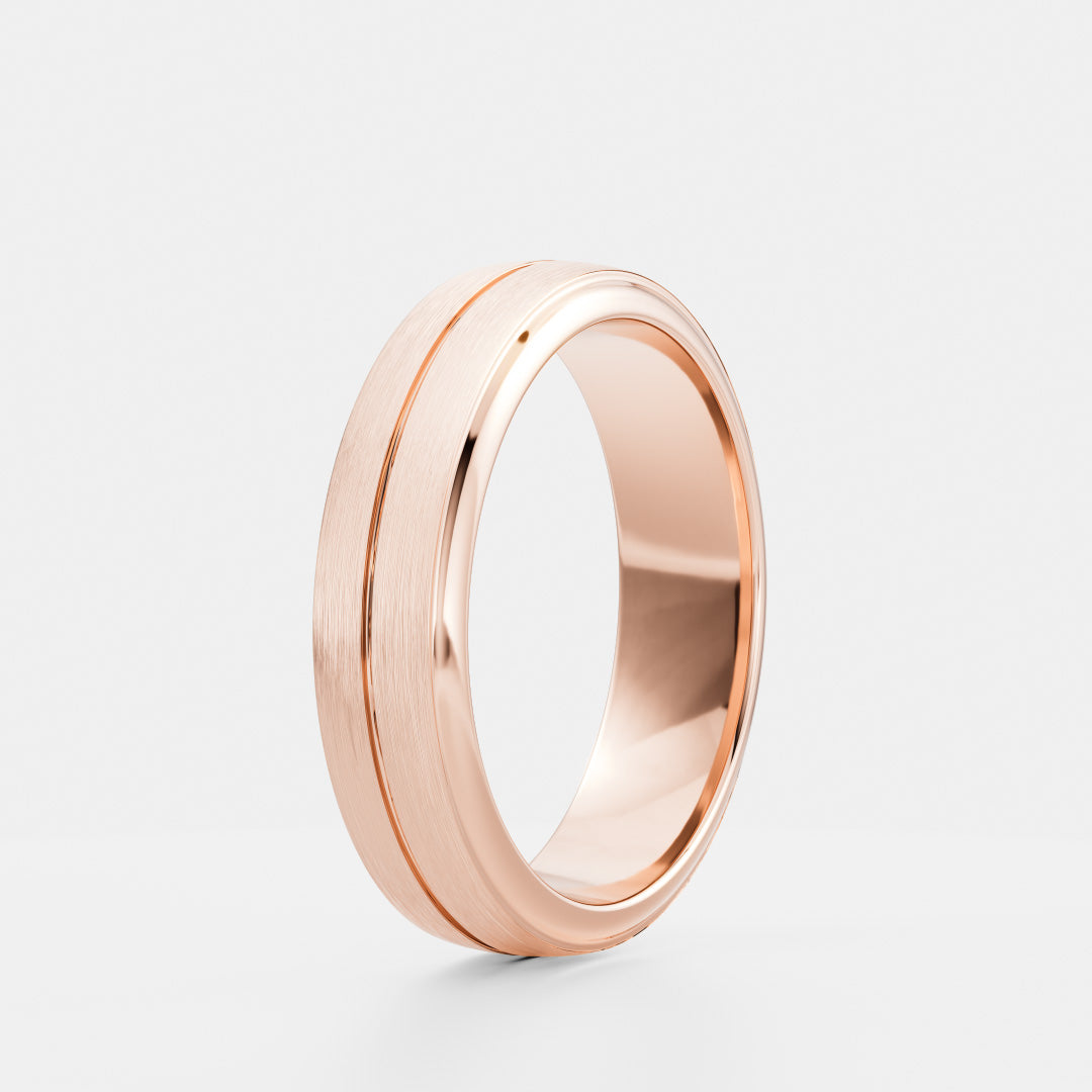 Singular Grooved Brushed Men's Gold Wedding Band