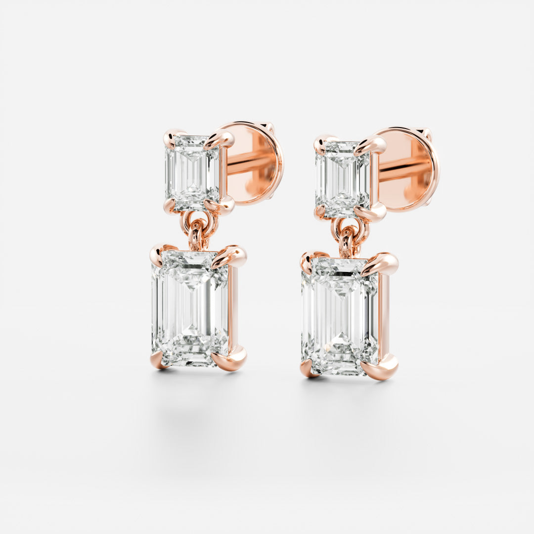 1.2 TCW Emerald Cut Lab Grown Diamond Dangles Earrings in Gold