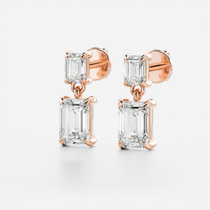 1.2 TCW Emerald Cut Lab Grown Diamond Dangles Earrings in Gold