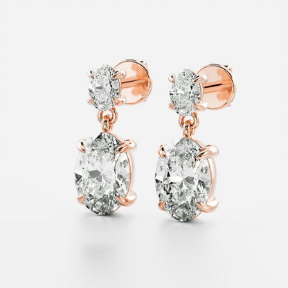 1.2 TCW Oval Cut Lab Grown Diamond Dangles Earrings in Gold