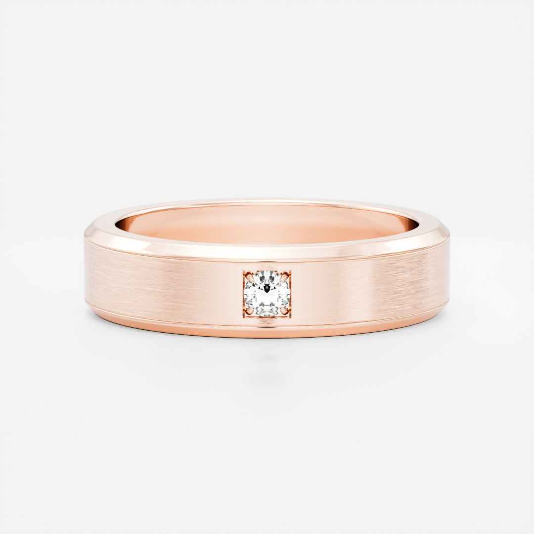 Round Lab Grown Diamond Brilliant Inlay Brushed Men's Gold Wedding Band