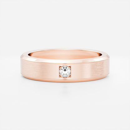 Round Lab Grown Diamond Brilliant Inlay Brushed Men's Gold Wedding Band