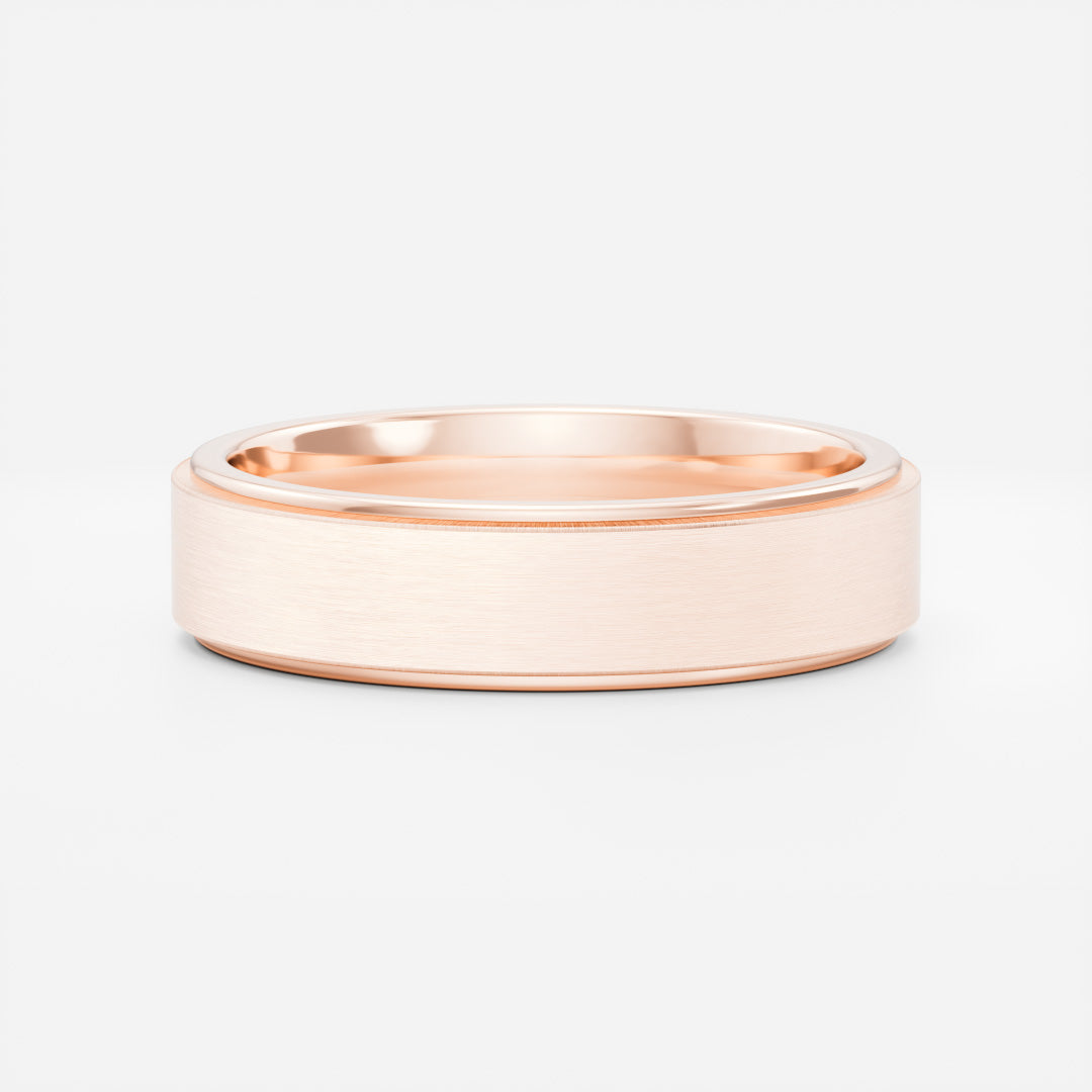 Flat Bevelled Edge Brushed Men's Gold Wedding Band