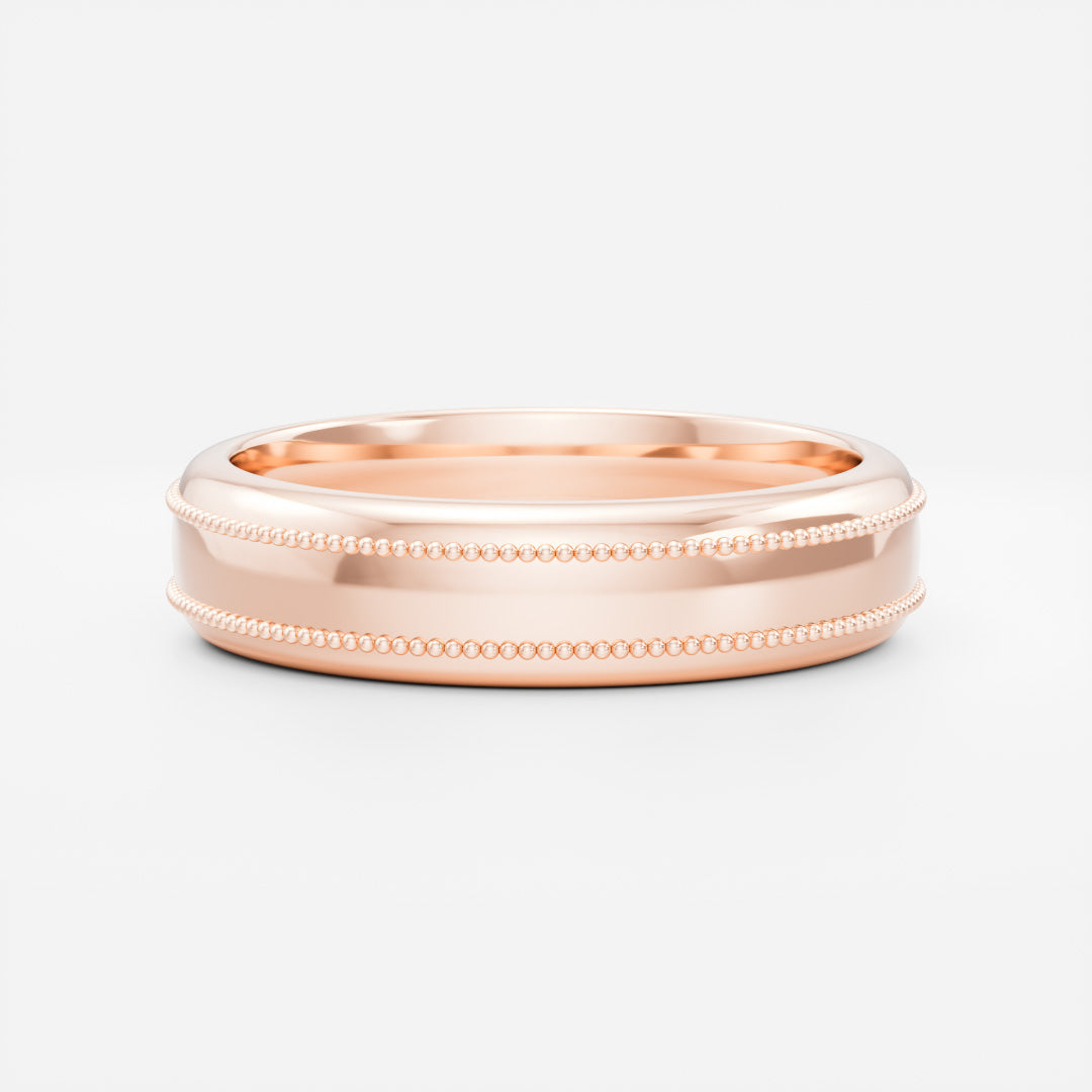 Brushed Milgrain-Detail Men's Gold Wedding Band