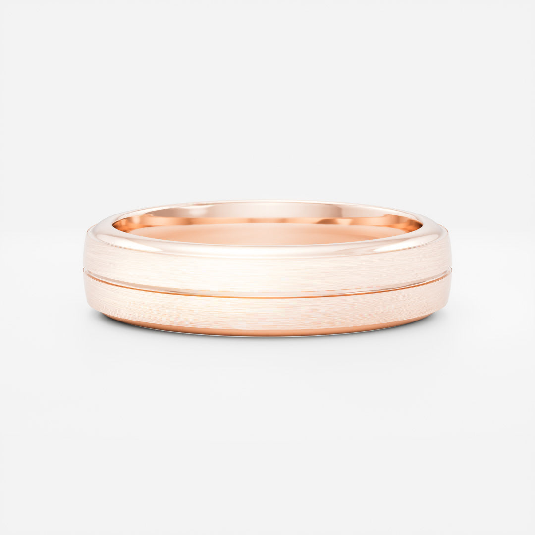 Singular Grooved Brushed Men's Gold Wedding Band