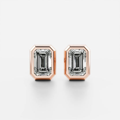 0.50 TCW Emerald Cut Moissanite Bezel Stud Earrings in Gold