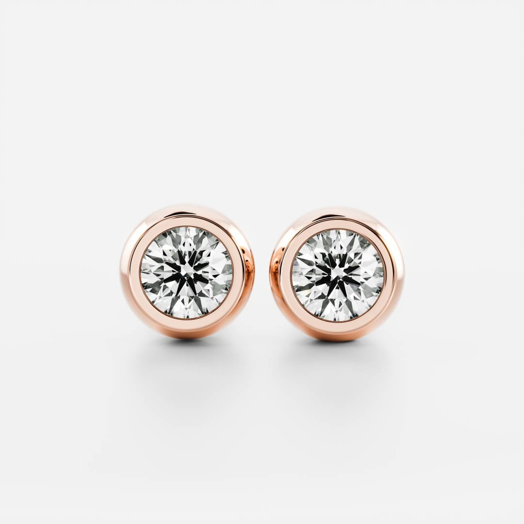 1.0 TCW Round Cut Moissanite Bezel Stud Earrings in Gold
