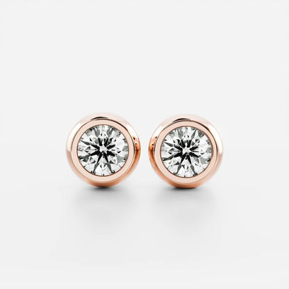 1.0 TCW Round Cut Moissanite Bezel Stud Earrings in Gold
