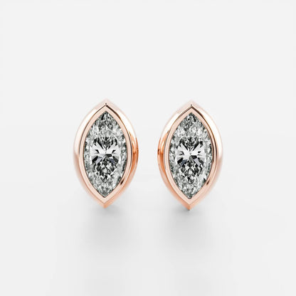 0.50 TCW Marquise Cut Moissanite Bezel Stud Earrings in Gold