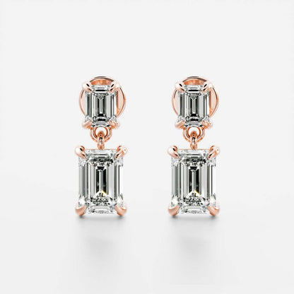 1.2 TCW Emerald Cut Lab Grown Diamond Dangles Earrings in Gold