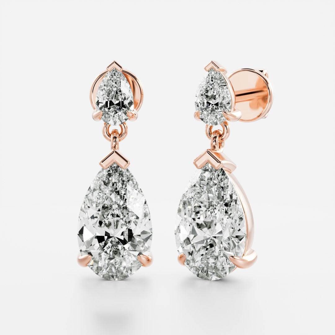 1.2 TCW Pear Cut Lab Grown Diamond Dangles Earrings in Gold