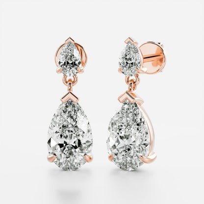 1.2 TCW Pear Cut Lab Grown Diamond Dangles Earrings in Gold