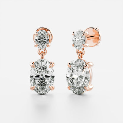 1.2 TCW Oval Cut Lab Grown Diamond Dangles Earrings in Gold