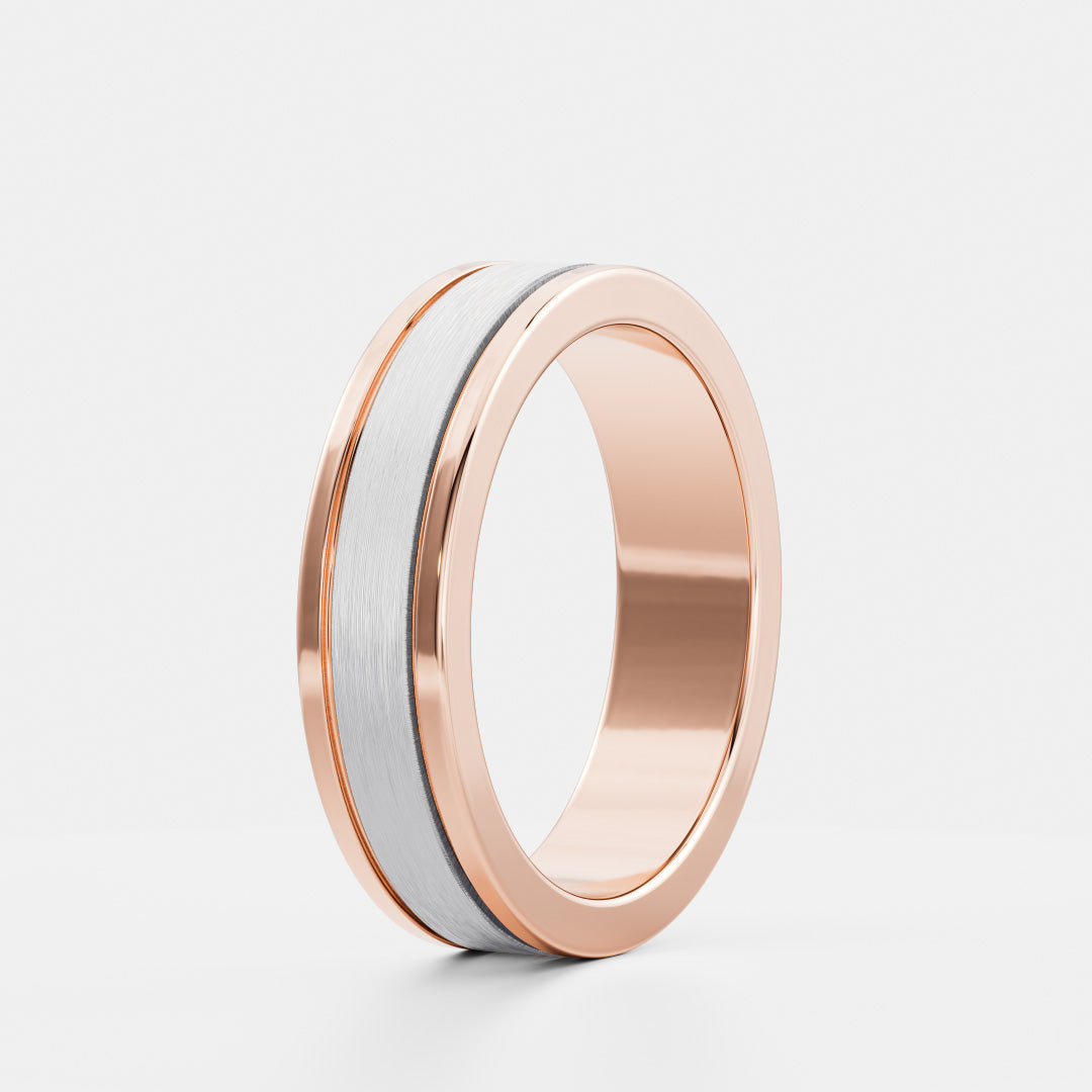 Brushed Dual Grooved Men's Gold Wedding Band