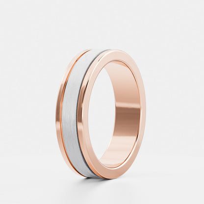 Brushed Dual Grooved Men's Gold Wedding Band
