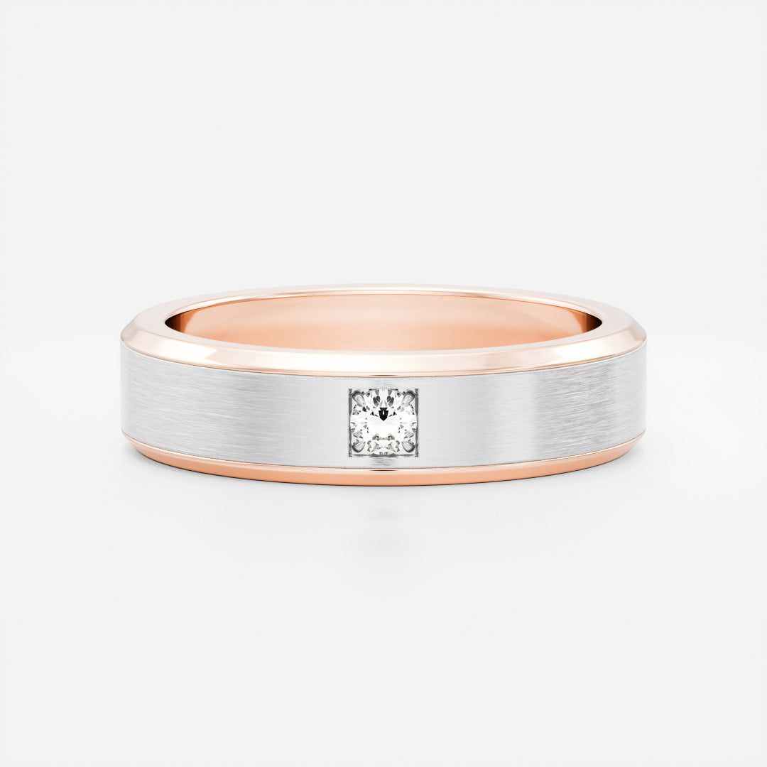 Round Lab Grown Diamond Brilliant Inlay Brushed Men's Gold Wedding Band