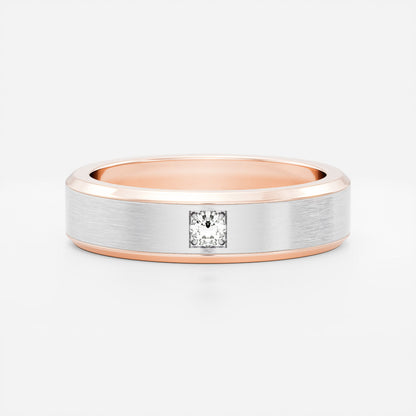 Round Lab Grown Diamond Brilliant Inlay Brushed Men's Gold Wedding Band