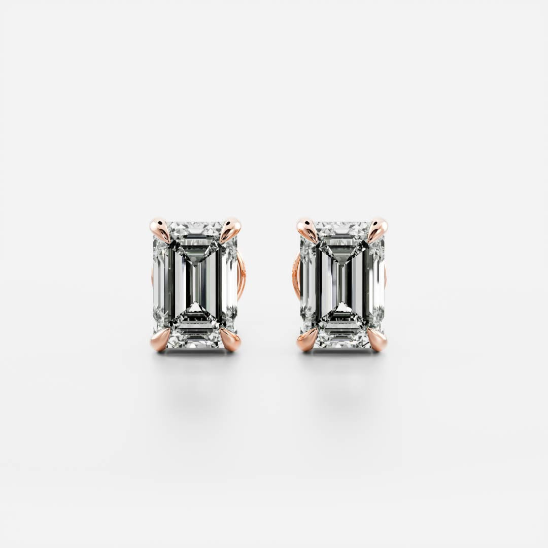 0.50 TCW Emerald Cut Lab Grown Diamond Stud Earrings in Gold