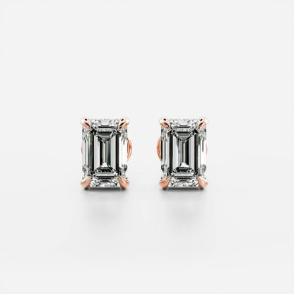 0.50 TCW Emerald Cut Lab Grown Diamond Stud Earrings in Gold
