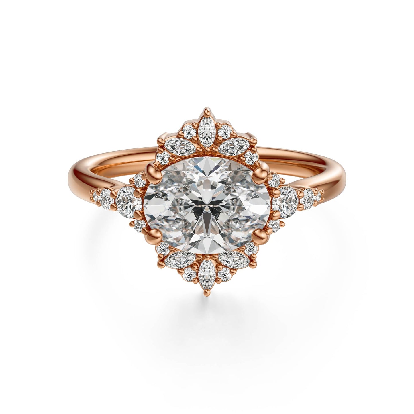 Marquise Shaped Three Stone Lab Grown Diamond Engagement Ring