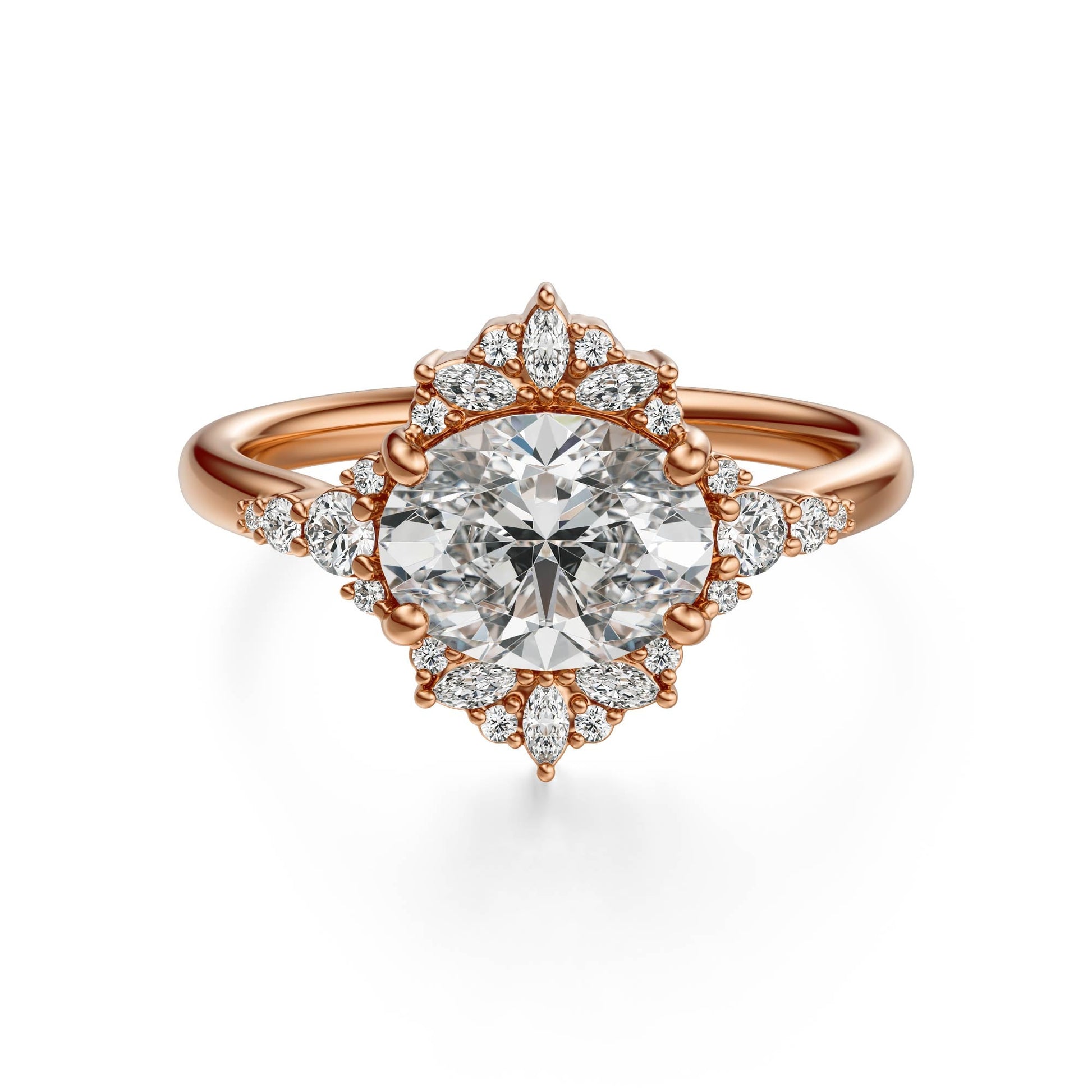 Marquise Shaped Three Stone Lab Grown Diamond Engagement Ring