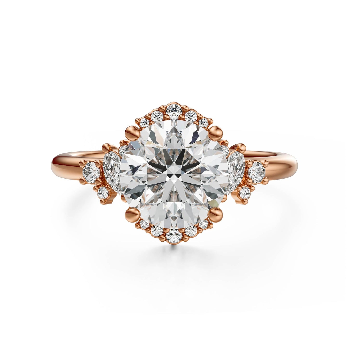 Marquise Shaped Three Stone Lab Grown Diamond Engagement Ring