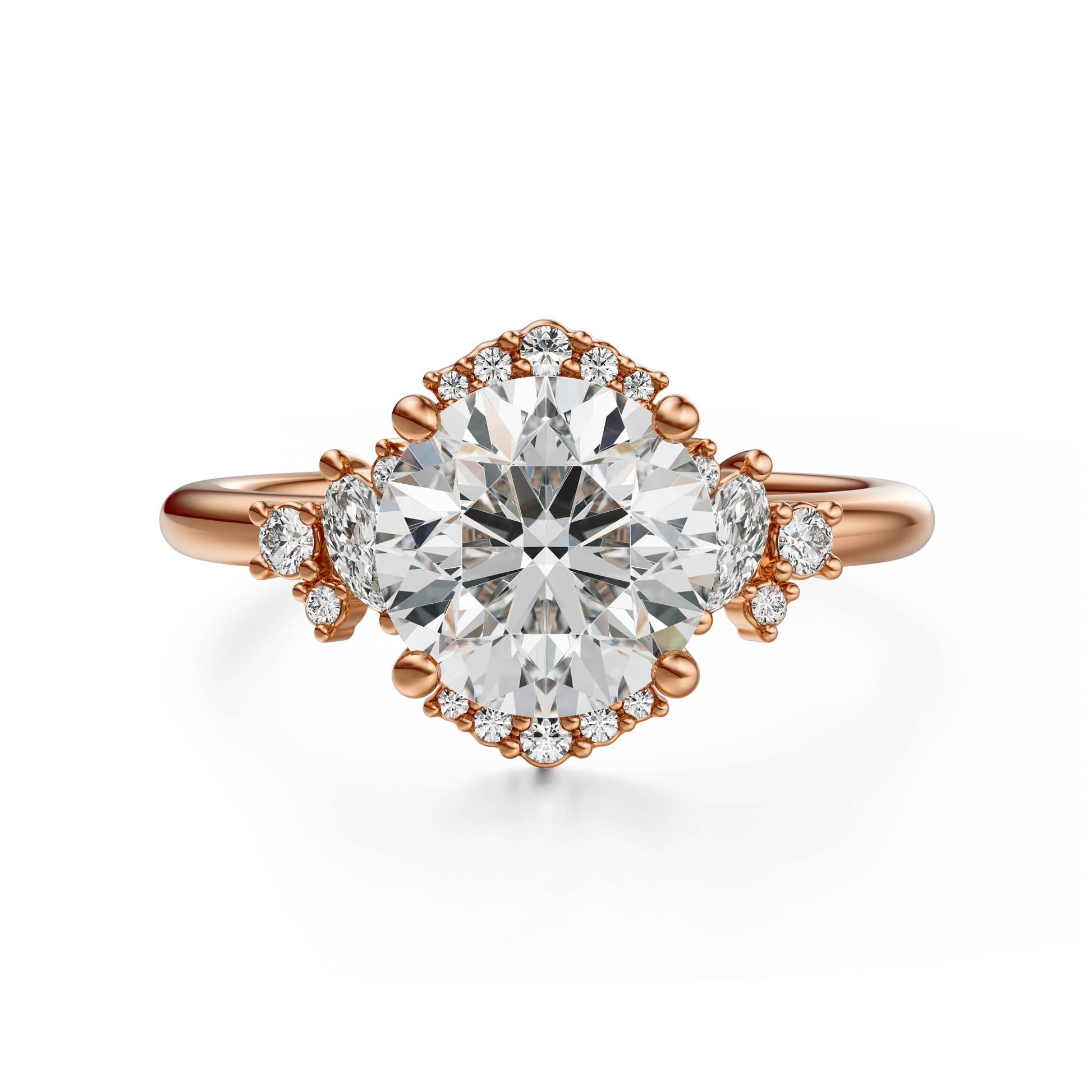 Marquise Shaped Three Stone Lab Grown Diamond Engagement Ring