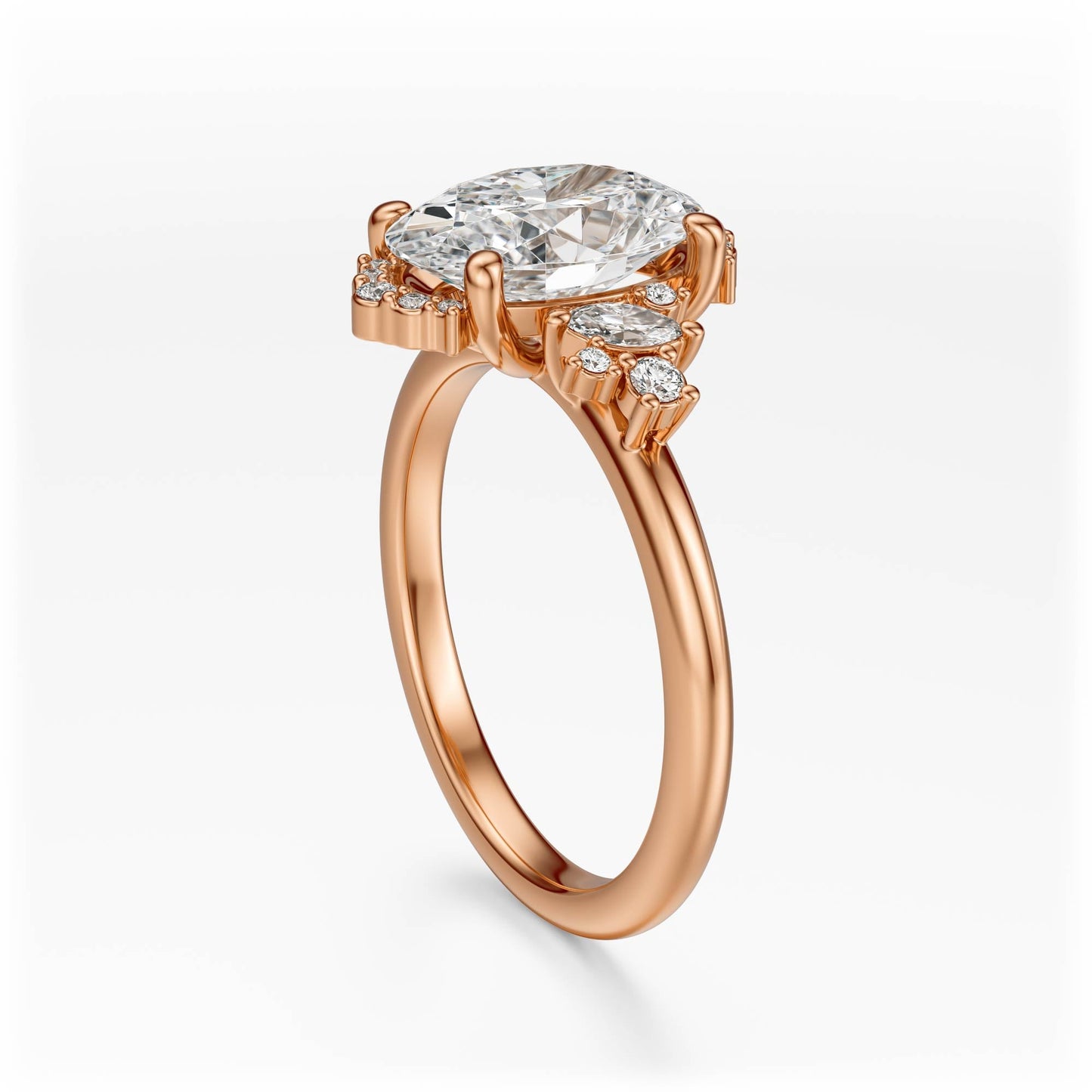 Marquise Shaped Three Stone Lab Grown Diamond Engagement Ring